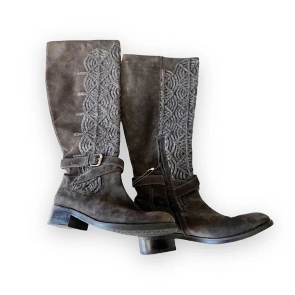 Napoleoni‎ Italy Gray Suede Knee High Boots Size EU 40 Sweater Detail Winter 9.5